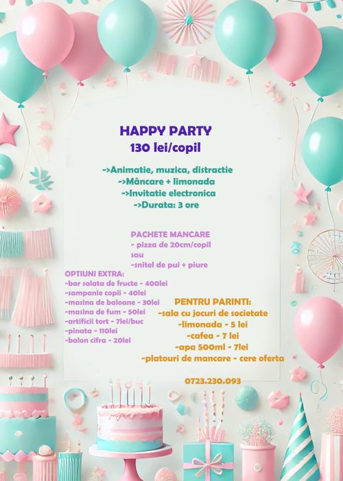 pachet zi de nastere copii fetita baiat happy party turnul artelor