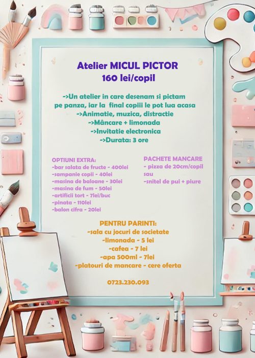 pachet zi de nastere copii fetita baiat happy party turnul artelor slime atelier micul pictor pictura panza